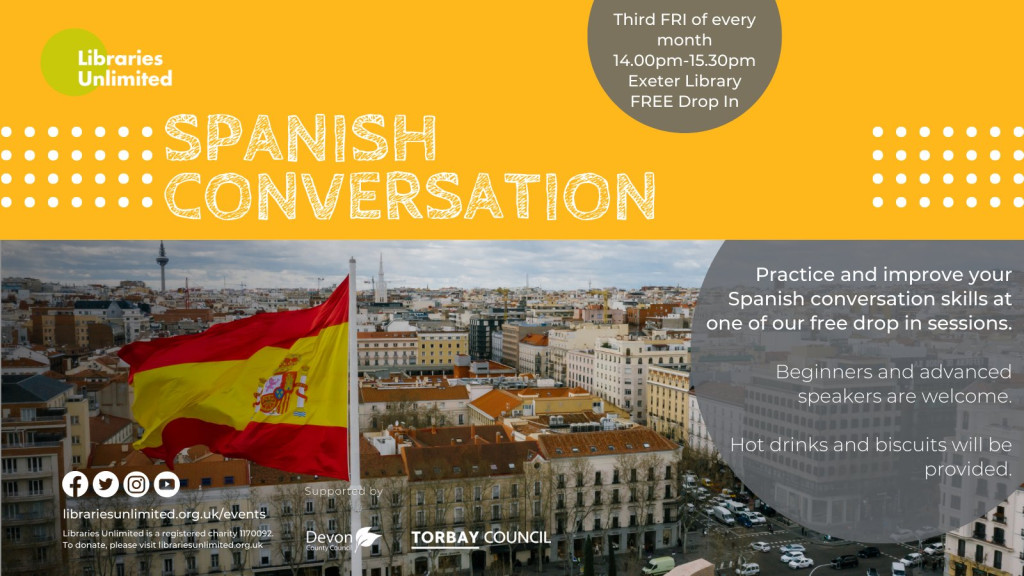 Spanish Conversation Café at Exeter Library: Every 3rd Sunday of the month (14:00 to 15:30)