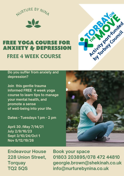 Free four week, gentle yoga, course for anxiety and depression.
