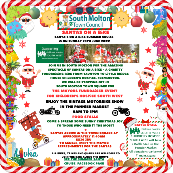 Santas on a Bike Summer Cruise will be riding from Taunton to Little Bridge House Children's Hospice