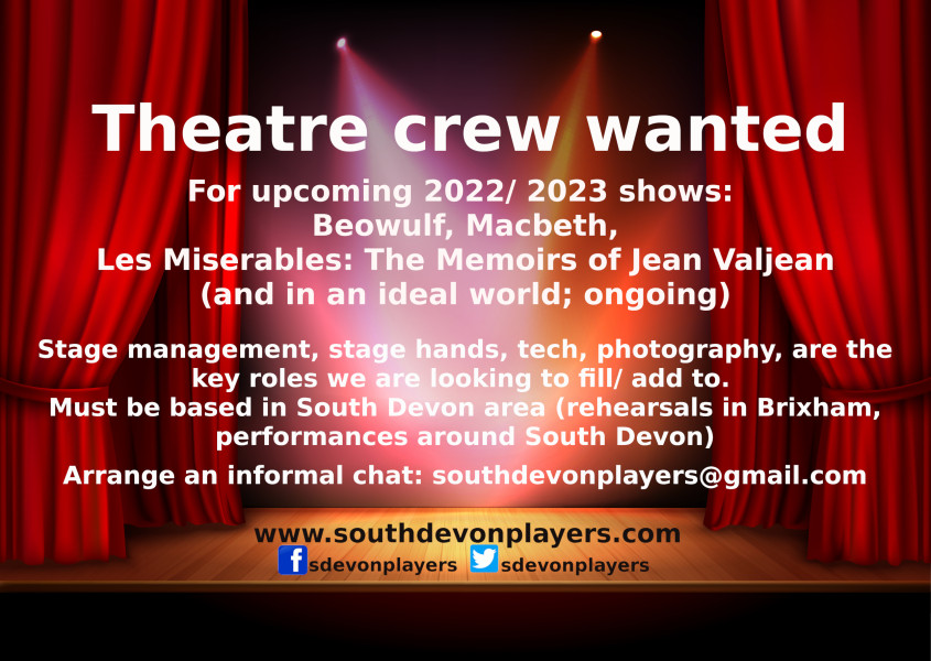 Seeking backstage theatre crew & techs & photographer for upcoming shows