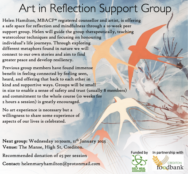 2 SPACES LEFT for the Art in Reflection Women's Support Group in Crediton starting Wednesday 11  Jan