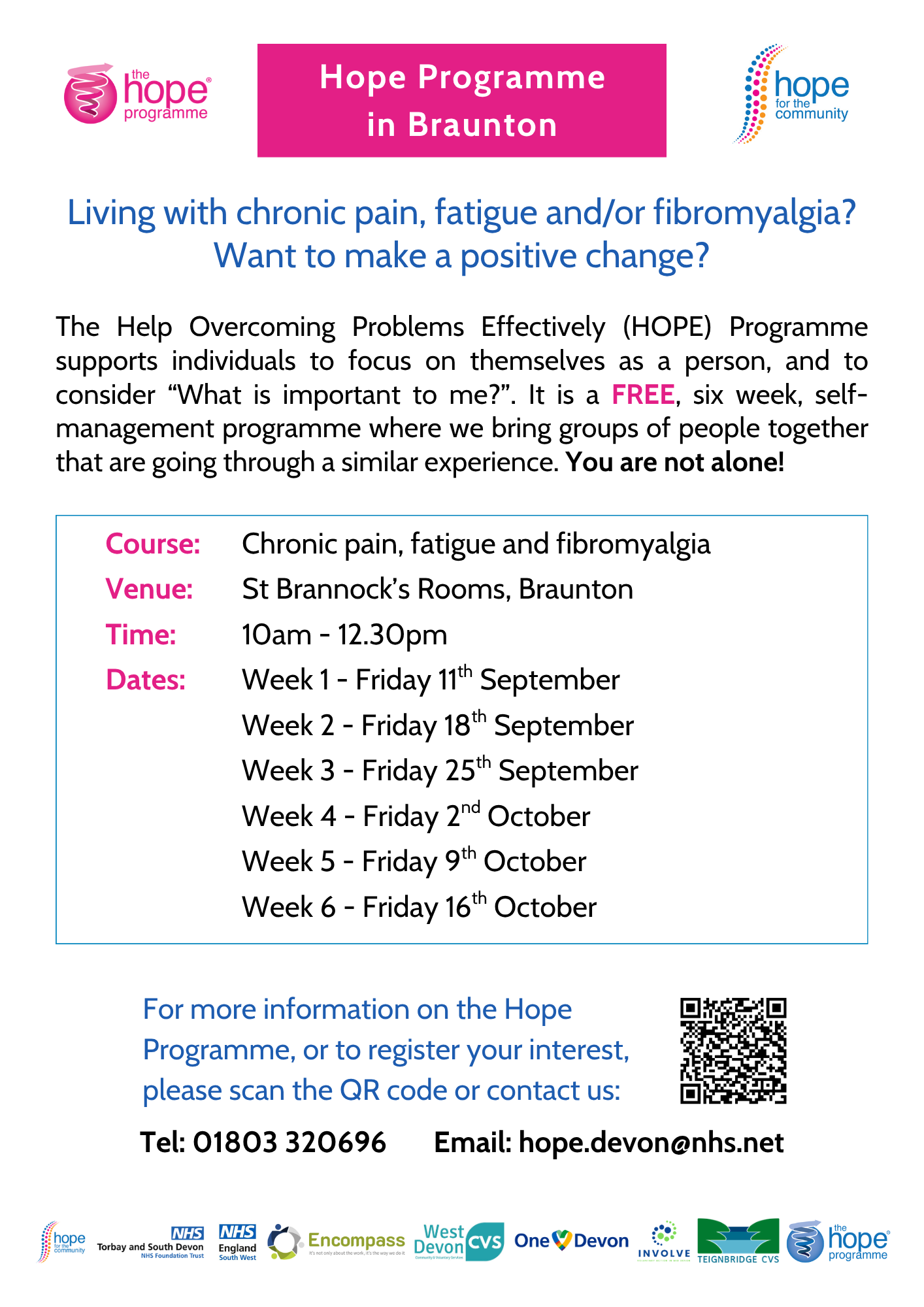 HOPE Course for those living with chronic pain, fatigue and fibromyalgia